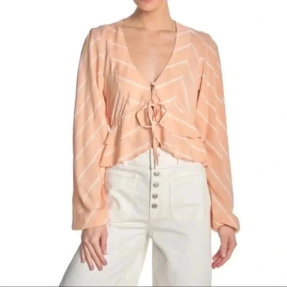 Free People Samifran Long Sleeve Petal Combo Peach Ruffle Top Women Size L - Picture 4 of 15